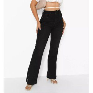 Black Wide Leg Split Hem Jeans